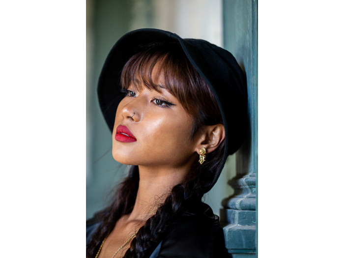 Punk Rock Borghese, asymmetrical gold earrings