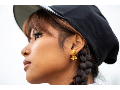 Pelotta rielaborata, asymmetrical gold earrings