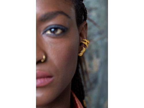 Menhir, asymmetrical gold earrings