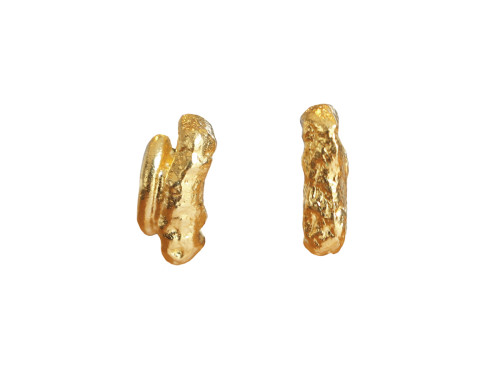 Menhir, asymmetrical gold earrings