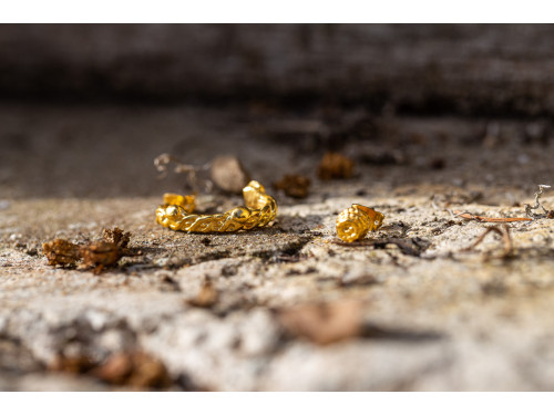 Di Loro, asymmetrical gold earrings